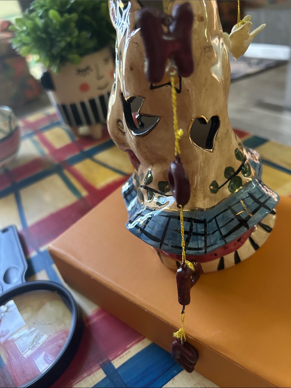 Blue SkyHand-Painted Angel Figurine Lantern - Blue, Yellow, Cream very Detailed - Picture 5 of 12
